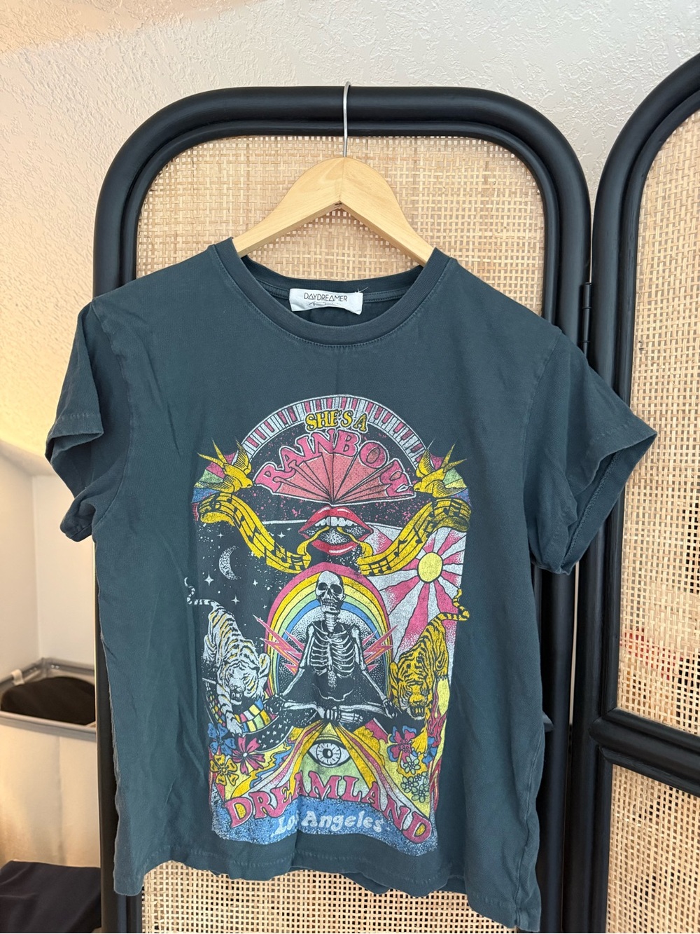 Daydreamer Free People Women’s Graphic Tee Shirt Skeleton Gray Multicolor XSmall
